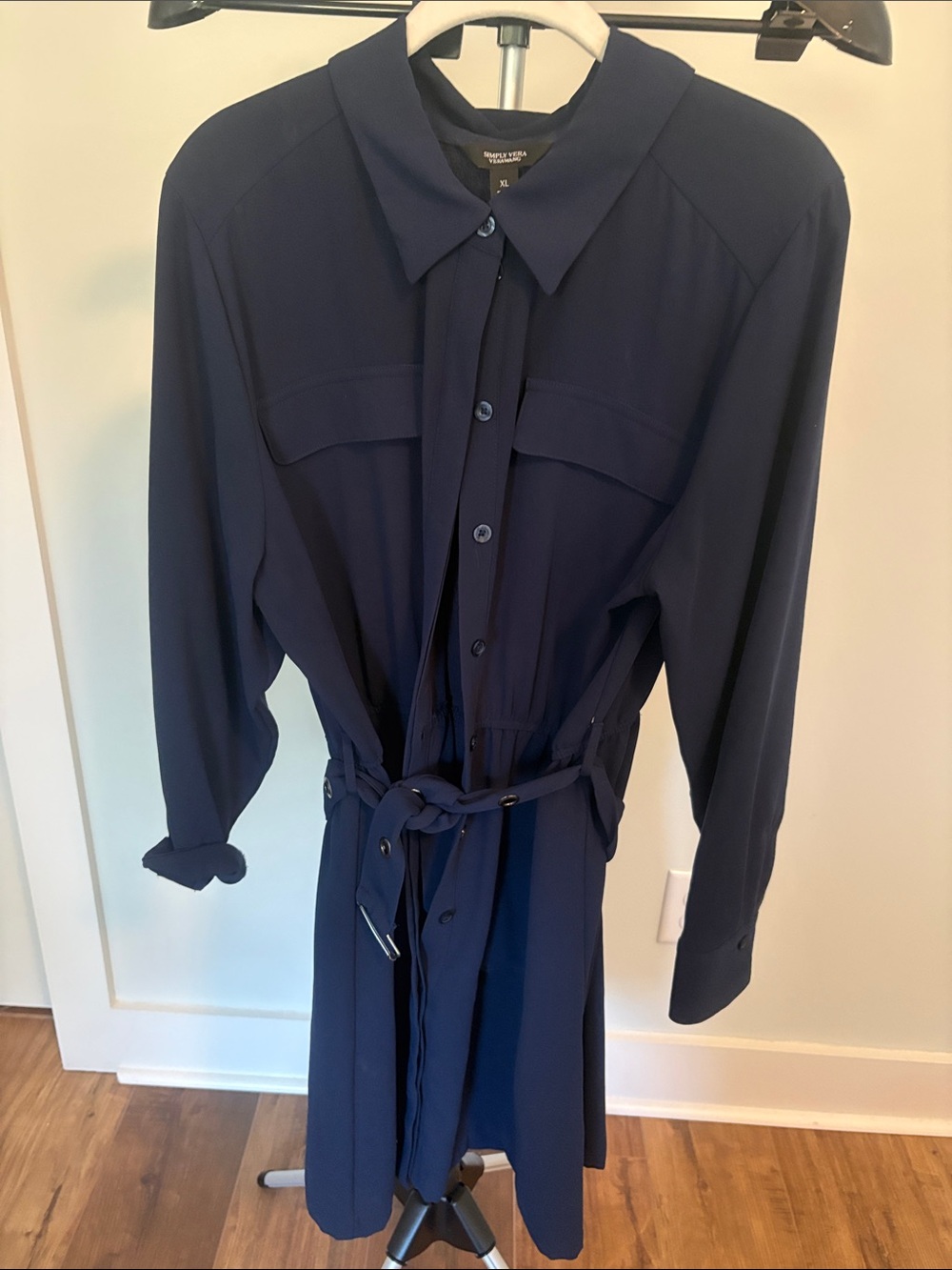 Simply Vera (Vera Wang) Navy Shirt Dress with Tie Waist